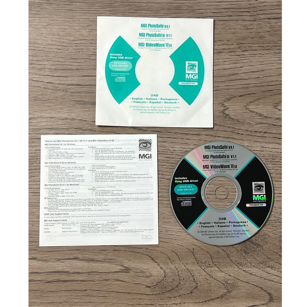 VTG MGI Software PhotoSuite VideoWave PC Mac Software CD Sony USB Driver 2000